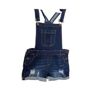 Wax Jeans Short Overalls Sz M Juniors Distressed Dark Wash